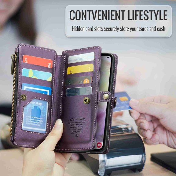 For Samsung Galaxy A35 5G CaseMe C36 Card Slots Zipper Wallet RFID Anti-theft Leather Phone Case(Purple)
