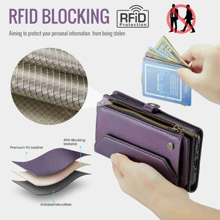 For Samsung Galaxy A35 5G CaseMe C36 Card Slots Zipper Wallet RFID Anti-theft Leather Phone Case(Purple)