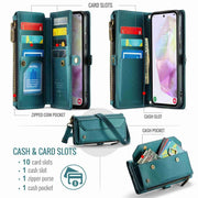 For Samsung Galaxy A35 5G CaseMe C36 Card Slots Zipper Wallet RFID Anti-theft Leather Phone Case(Blue-green)