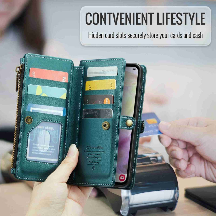 For Samsung Galaxy A35 5G CaseMe C36 Card Slots Zipper Wallet RFID Anti-theft Leather Phone Case(Blue-green)