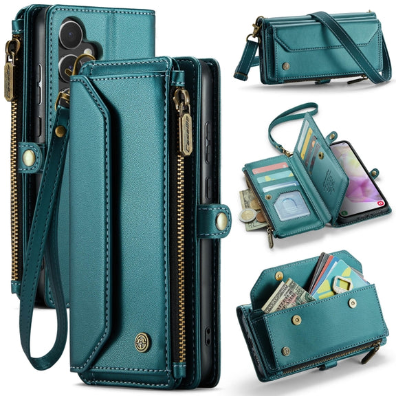 For Samsung Galaxy A35 5G CaseMe C36 Card Slots Zipper Wallet RFID Anti-theft Leather Phone Case(Blue-green)