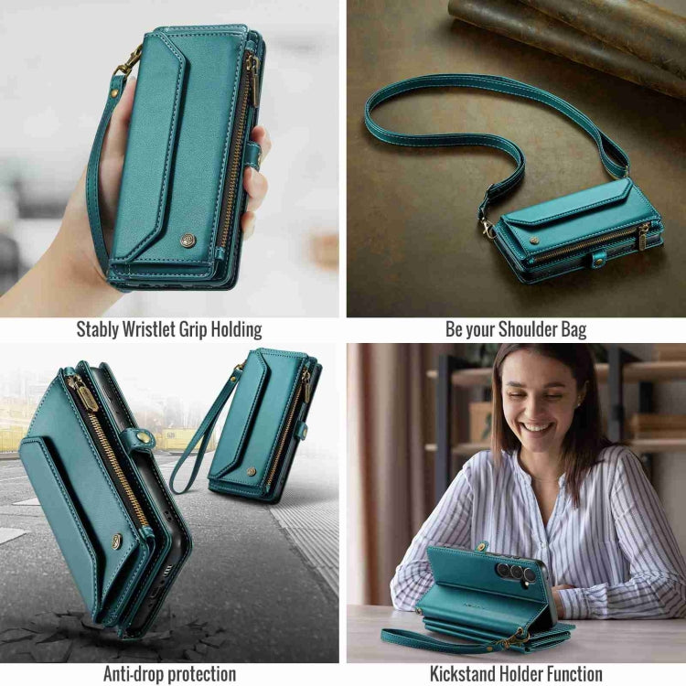 For Samsung Galaxy A35 5G CaseMe C36 Card Slots Zipper Wallet RFID Anti-theft Leather Phone Case(Blue-green)