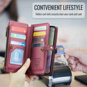 For Samsung Galaxy A35 5G CaseMe C36 Card Slots Zipper Wallet RFID Anti-theft Leather Phone Case(Wine Red)