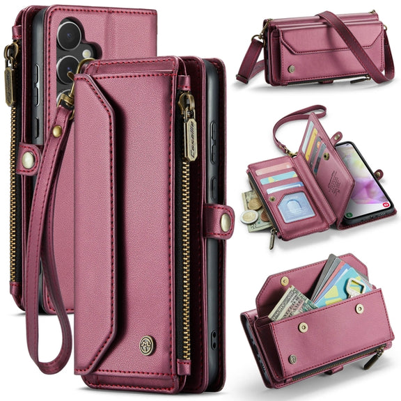 For Samsung Galaxy A35 5G CaseMe C36 Card Slots Zipper Wallet RFID Anti-theft Leather Phone Case(Wine Red)