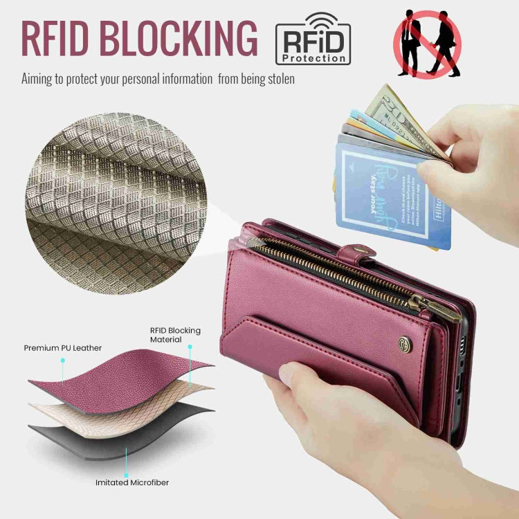 For Samsung Galaxy A35 5G CaseMe C36 Card Slots Zipper Wallet RFID Anti-theft Leather Phone Case(Wine Red)