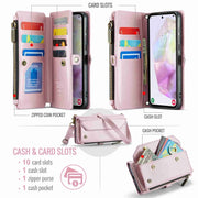 For Samsung Galaxy A35 5G CaseMe C36 Card Slots Zipper Wallet RFID Anti-theft Leather Phone Case(Pink)