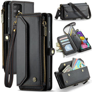 For Samsung Galaxy A51 4G CaseMe C36 Card Slots Zipper Wallet RFID Anti-theft Leather Phone Case(Black)