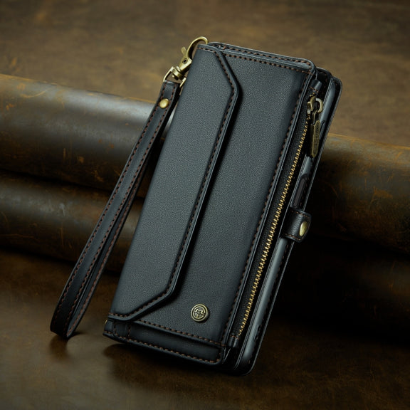 For Samsung Galaxy A51 4G CaseMe C36 Card Slots Zipper Wallet RFID Anti-theft Leather Phone Case(Black)