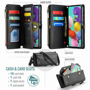 For Samsung Galaxy A51 4G CaseMe C36 Card Slots Zipper Wallet RFID Anti-theft Leather Phone Case(Black)