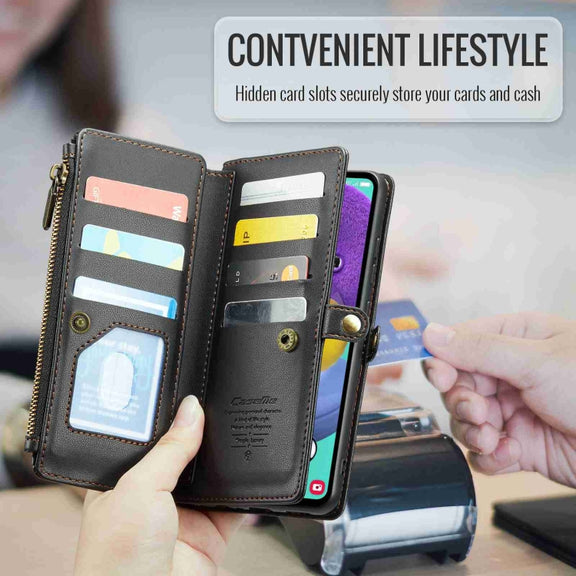 For Samsung Galaxy A51 4G CaseMe C36 Card Slots Zipper Wallet RFID Anti-theft Leather Phone Case(Black)