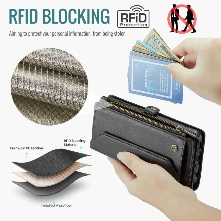 For Samsung Galaxy A51 4G CaseMe C36 Card Slots Zipper Wallet RFID Anti-theft Leather Phone Case(Black)