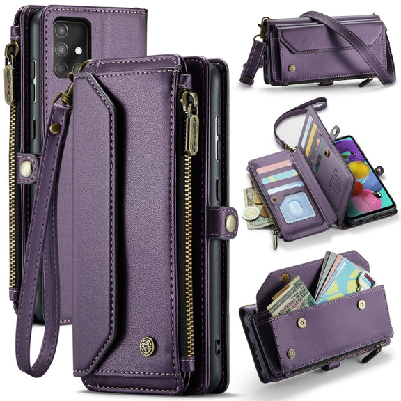 For Samsung Galaxy A51 4G CaseMe C36 Card Slots Zipper Wallet RFID Anti-theft Leather Phone Case(Purple)