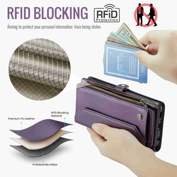 For Samsung Galaxy A51 4G CaseMe C36 Card Slots Zipper Wallet RFID Anti-theft Leather Phone Case(Purple)