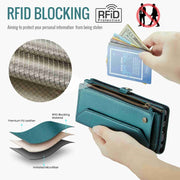For Samsung Galaxy A51 4G CaseMe C36 Card Slots Zipper Wallet RFID Anti-theft Leather Phone Case(Blue-green)