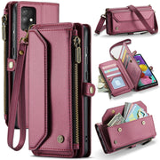 For Samsung Galaxy A51 4G CaseMe C36 Card Slots Zipper Wallet RFID Anti-theft Leather Phone Case(Wine Red)