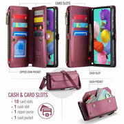 For Samsung Galaxy A51 4G CaseMe C36 Card Slots Zipper Wallet RFID Anti-theft Leather Phone Case(Wine Red)