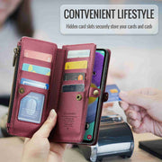 For Samsung Galaxy A51 4G CaseMe C36 Card Slots Zipper Wallet RFID Anti-theft Leather Phone Case(Wine Red)