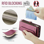 For Samsung Galaxy A51 4G CaseMe C36 Card Slots Zipper Wallet RFID Anti-theft Leather Phone Case(Wine Red)