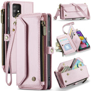 For Samsung Galaxy A51 4G CaseMe C36 Card Slots Zipper Wallet RFID Anti-theft Leather Phone Case(Pink)