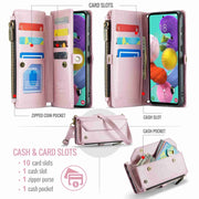 For Samsung Galaxy A51 4G CaseMe C36 Card Slots Zipper Wallet RFID Anti-theft Leather Phone Case(Pink)