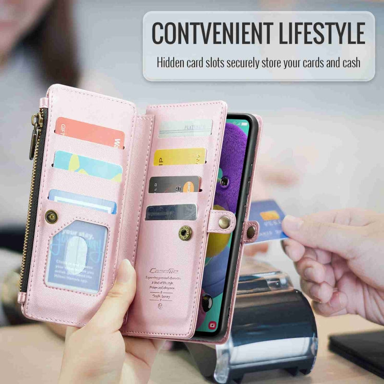 For Samsung Galaxy A51 4G CaseMe C36 Card Slots Zipper Wallet RFID Anti-theft Leather Phone Case(Pink)