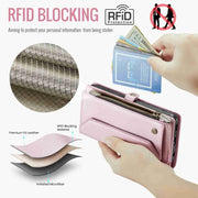 For Samsung Galaxy A51 4G CaseMe C36 Card Slots Zipper Wallet RFID Anti-theft Leather Phone Case(Pink)