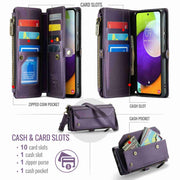 For Samsung Galaxy A52 / A52s 5G CaseMe C36 Card Slots Zipper Wallet RFID Anti-theft Leather Phone Case(Black)
