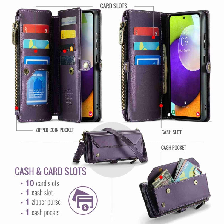 For Samsung Galaxy A52 / A52s 5G CaseMe C36 Card Slots Zipper Wallet RFID Anti-theft Leather Phone Case(Purple) - free shipping - PMC Jewellery - Order now!