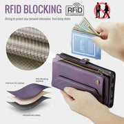 For Samsung Galaxy A52 / A52s 5G CaseMe C36 Card Slots Zipper Wallet RFID Anti-theft Leather Phone Case(Purple)