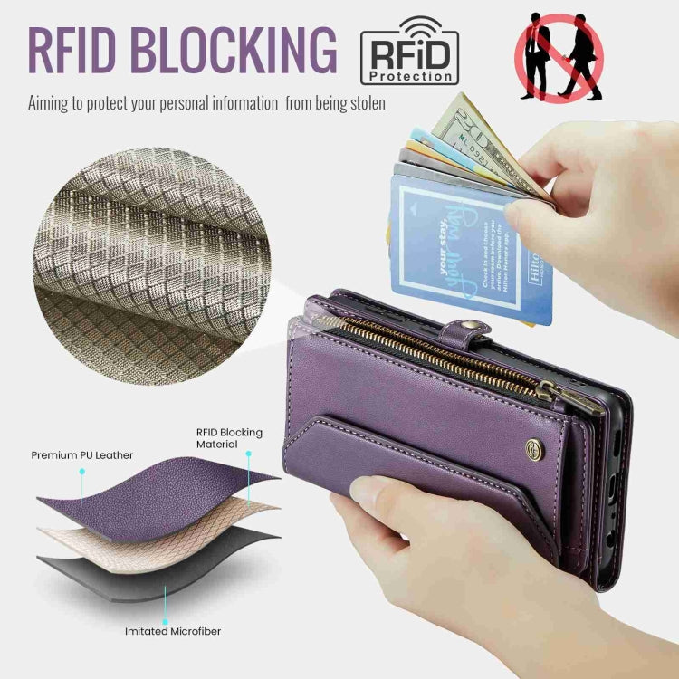 For Samsung Galaxy A52 / A52s 5G CaseMe C36 Card Slots Zipper Wallet RFID Anti-theft Leather Phone Case(Purple)