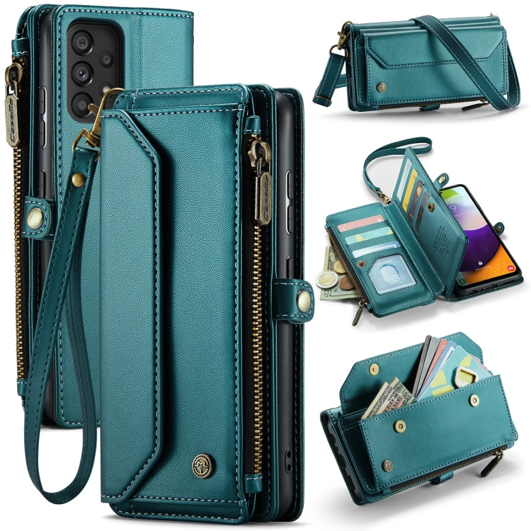 For Samsung Galaxy A52 / A52s 5G CaseMe C36 Card Slots Zipper Wallet RFID Anti-theft Leather Phone Case(Blue-green) - free shipping - PMC Jewellery - Order now!