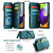 For Samsung Galaxy A52 / A52s 5G CaseMe C36 Card Slots Zipper Wallet RFID Anti-theft Leather Phone Case(Blue-green)