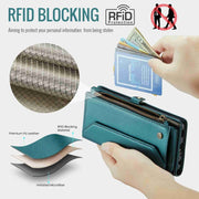 For Samsung Galaxy A52 / A52s 5G CaseMe C36 Card Slots Zipper Wallet RFID Anti-theft Leather Phone Case(Blue-green)