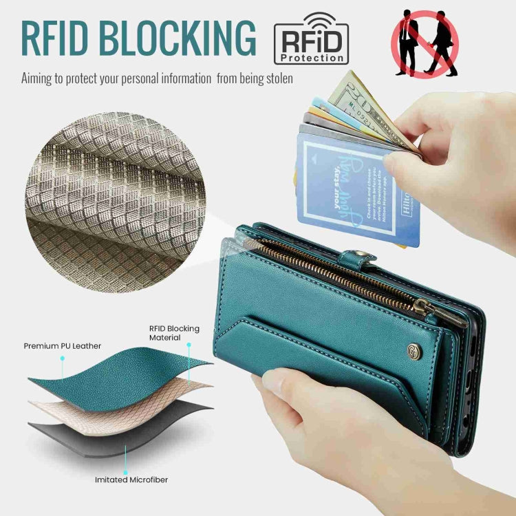For Samsung Galaxy A52 / A52s 5G CaseMe C36 Card Slots Zipper Wallet RFID Anti-theft Leather Phone Case(Blue-green)