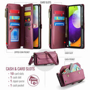 For Samsung Galaxy A52 / A52s 5G CaseMe C36 Card Slots Zipper Wallet RFID Anti-theft Leather Phone Case(Wine Red)