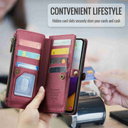 For Samsung Galaxy A52 / A52s 5G CaseMe C36 Card Slots Zipper Wallet RFID Anti-theft Leather Phone Case(Wine Red)