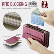 For Samsung Galaxy A52 / A52s 5G CaseMe C36 Card Slots Zipper Wallet RFID Anti-theft Leather Phone Case(Wine Red)