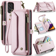 For Samsung Galaxy A52 / A52s 5G CaseMe C36 Card Slots Zipper Wallet RFID Anti-theft Leather Phone Case(Pink)
