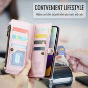 For Samsung Galaxy A52 / A52s 5G CaseMe C36 Card Slots Zipper Wallet RFID Anti-theft Leather Phone Case(Pink)