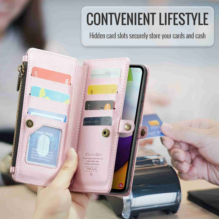 For Samsung Galaxy A52 / A52s 5G CaseMe C36 Card Slots Zipper Wallet RFID Anti-theft Leather Phone Case(Pink)