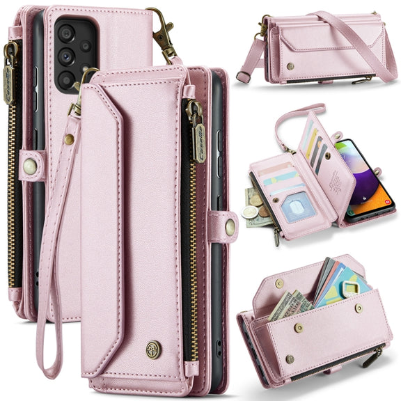 For Samsung Galaxy A52 / A52s 5G CaseMe C36 Card Slots Zipper Wallet RFID Anti-theft Leather Phone Case(Pink)
