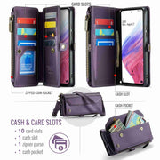 For Samsung Galaxy A53 5G CaseMe C36 Card Slots Zipper Wallet RFID Anti-theft Leather Phone Case(Purple)