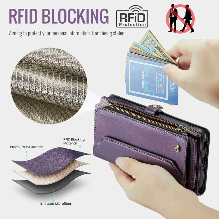For Samsung Galaxy A53 5G CaseMe C36 Card Slots Zipper Wallet RFID Anti-theft Leather Phone Case(Purple)