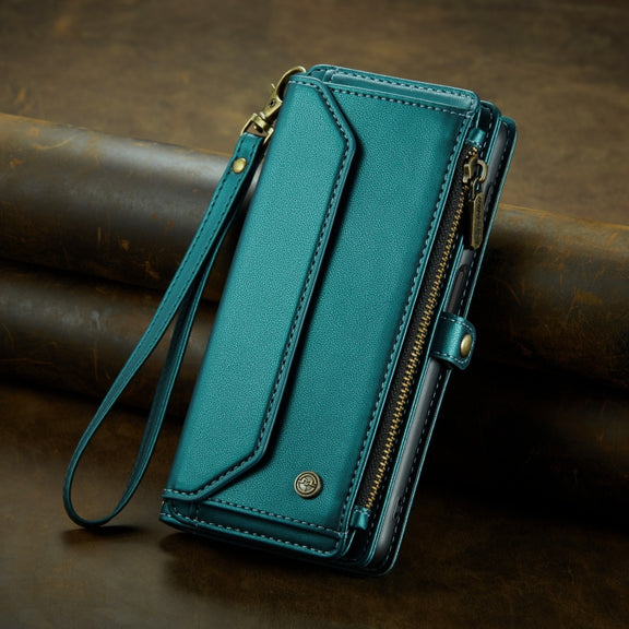 For Samsung Galaxy A53 5G CaseMe C36 Card Slots Zipper Wallet RFID Anti-theft Leather Phone Case(Blue-green)