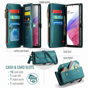 For Samsung Galaxy A53 5G CaseMe C36 Card Slots Zipper Wallet RFID Anti-theft Leather Phone Case(Blue-green)