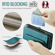 For Samsung Galaxy A53 5G CaseMe C36 Card Slots Zipper Wallet RFID Anti-theft Leather Phone Case(Blue-green)