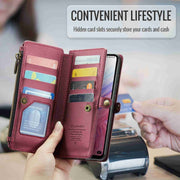 For Samsung Galaxy A53 5G CaseMe C36 Card Slots Zipper Wallet RFID Anti-theft Leather Phone Case(Wine Red)