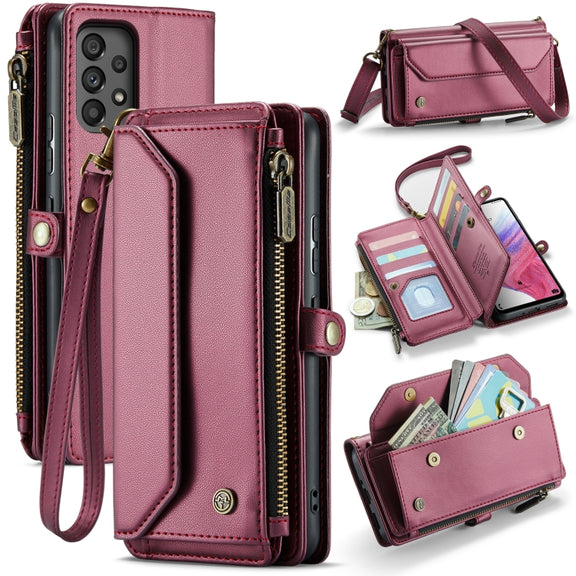 For Samsung Galaxy A53 5G CaseMe C36 Card Slots Zipper Wallet RFID Anti-theft Leather Phone Case(Wine Red)