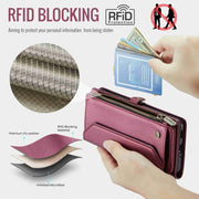 For Samsung Galaxy A53 5G CaseMe C36 Card Slots Zipper Wallet RFID Anti-theft Leather Phone Case(Wine Red)