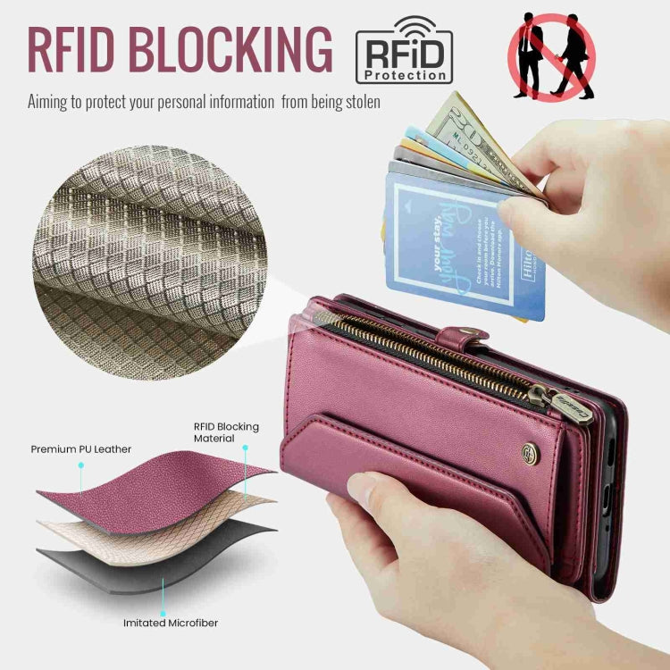 For Samsung Galaxy A53 5G CaseMe C36 Card Slots Zipper Wallet RFID Anti-theft Leather Phone Case(Wine Red)